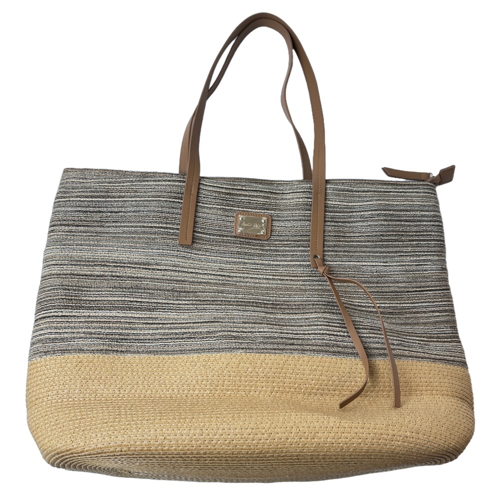 Charlie Paige Large Tan‎ and Gray Woven Tote Bag